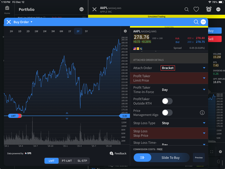 The bracket order option on the iPad